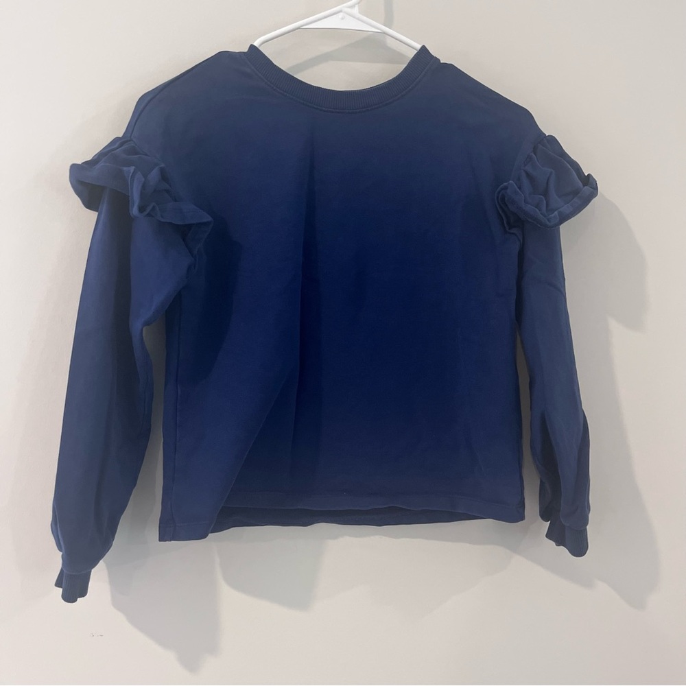 Hanna Anderson Girls Too Long Sleev Ruffle Off Shoulder Navy 10
